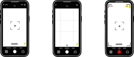Smartphone Camera App UI – Vector Illustration of Photo & Video Interface for Mobile Photography and Media Application Design