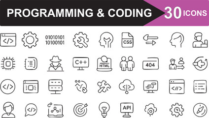 Programming and Coding Silhouette Icons for Developers and Designers