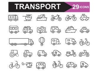 Transport Icons Collection for Travel and Automobile Industry