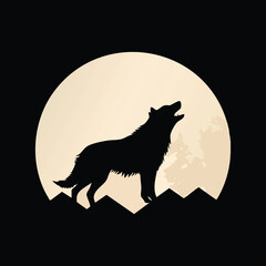 Wolf Howling at Moon Silhouette