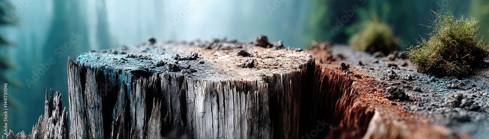 Poster tree stump showing impact of climate change and deforestation concept. a close-up of a weathered tre