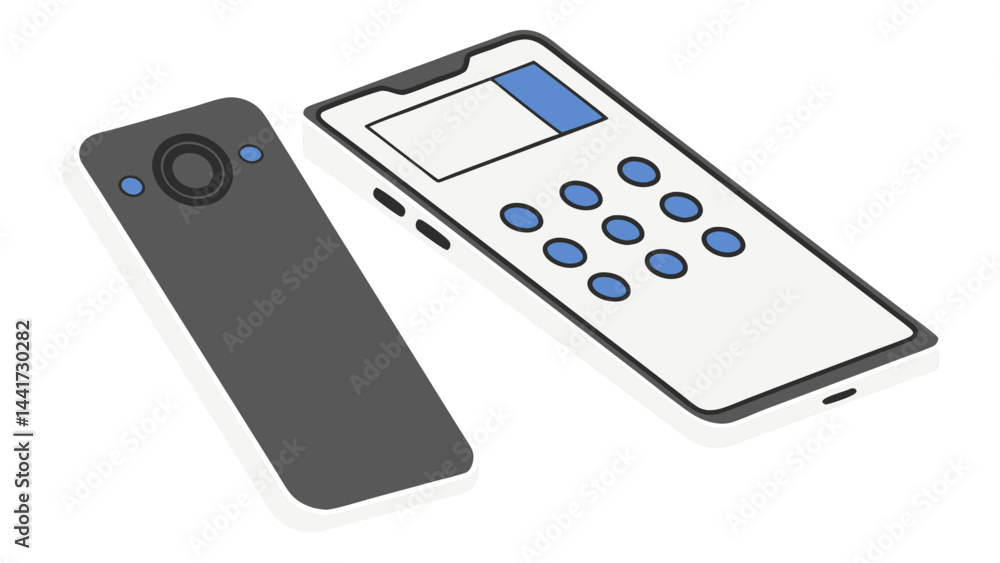 Poster vector of two modern smartphones side-by-side highlighting slim design and advanced tech features, r