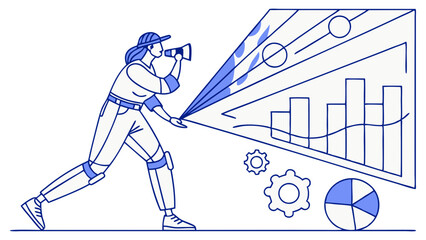 Futuristic vector of a holographic AI assistant projecting charts and data, symbolizing smart digital technology, innovation, and business analysis