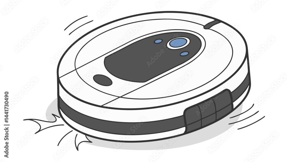 Poster isometric vector of an ai robotic vacuum cleaner with intelligent navigation and sleek smart design 