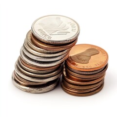 Stacks of coins money savings investment finance currency wealth cash income business economy profit 100 character on transparent background