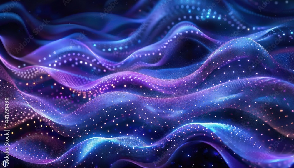 Fototapete abstract flowing waves of light particles in blue and purple hues creating a smooth dynamic and ethe