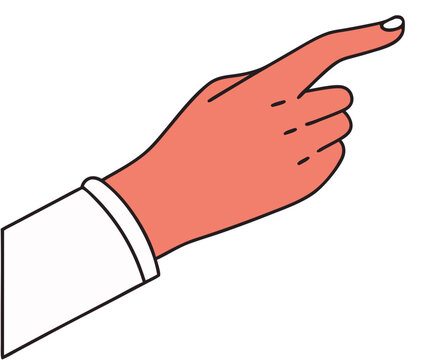 Illustration of a hand with a white sleeve pointing to the right with the index finger extended