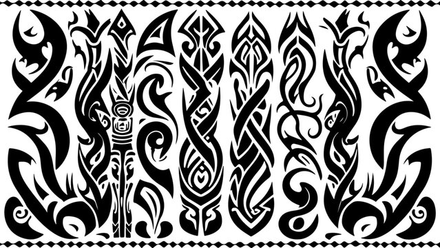 Tribal Maori Tattoo Ornament Black Vector Abstract Pattern Set