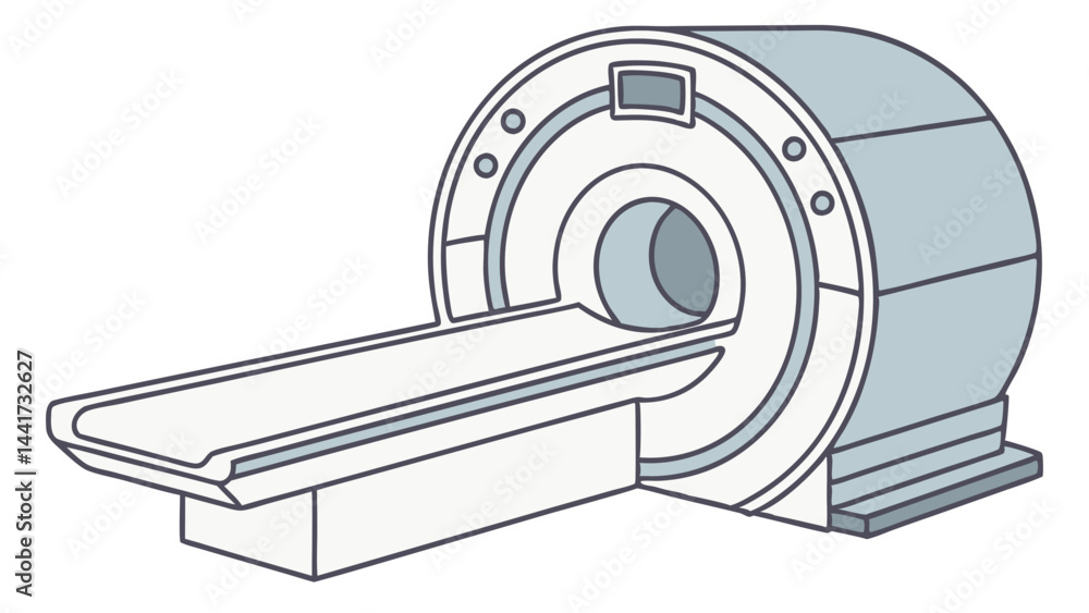 Poster a detailed illustration of an mri machine with a patient table extending from the circular opening o