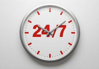 24/7 Clock Symbol &ndash; Round-the-Clock Service and Availability Concept