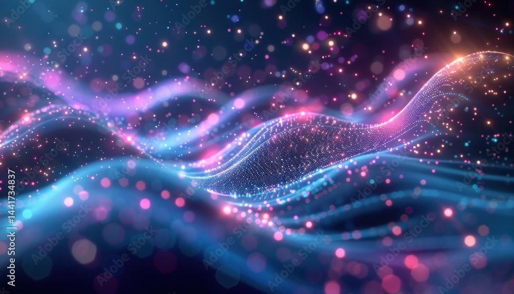 Leinwandbilder abstract flowing waves of glowing blue and pink particles creating a dynamic and vibrant energy with