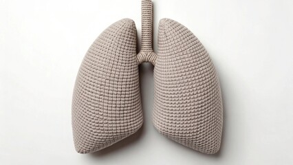 PM2.5 particles. Stylized representation of human lungs made from knitted material on a neutral background.