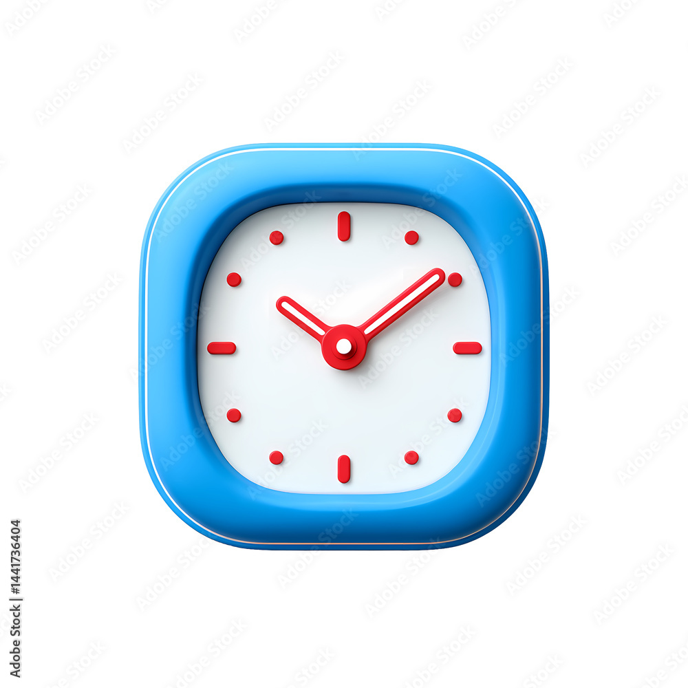 Poster 3d render of a blue square clock showing the time