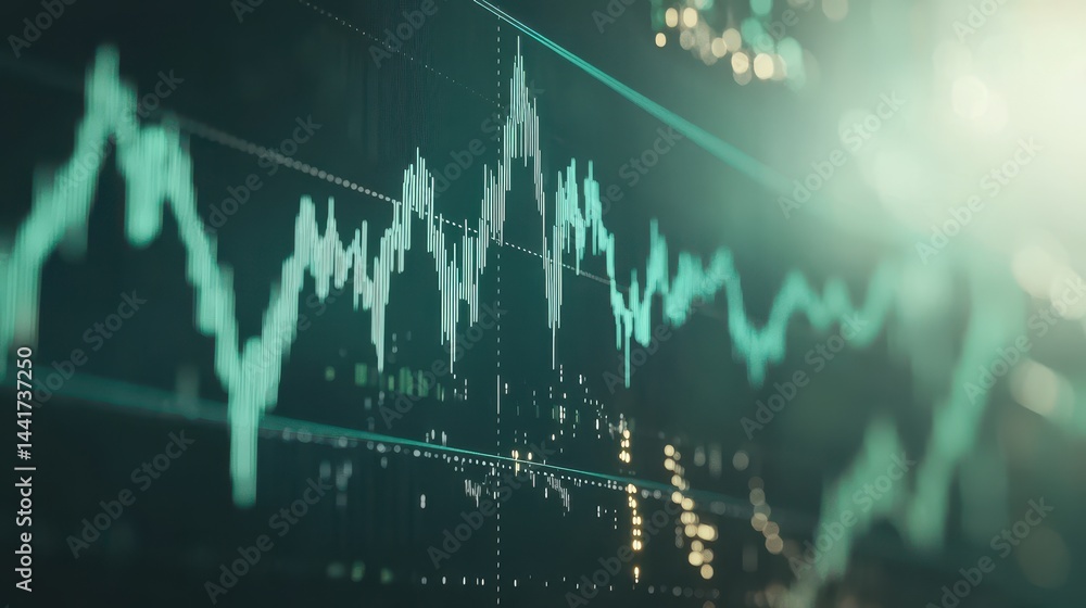 Poster fluctuating financial data displayed on a screen.