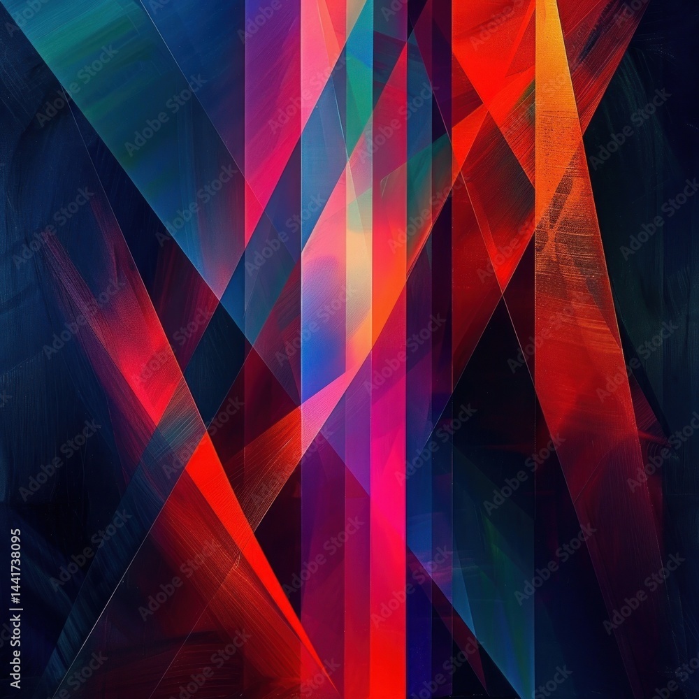Aufkleber vibrant abstract composition with intersecting translucent geometric shapes in bright reds, blues, a