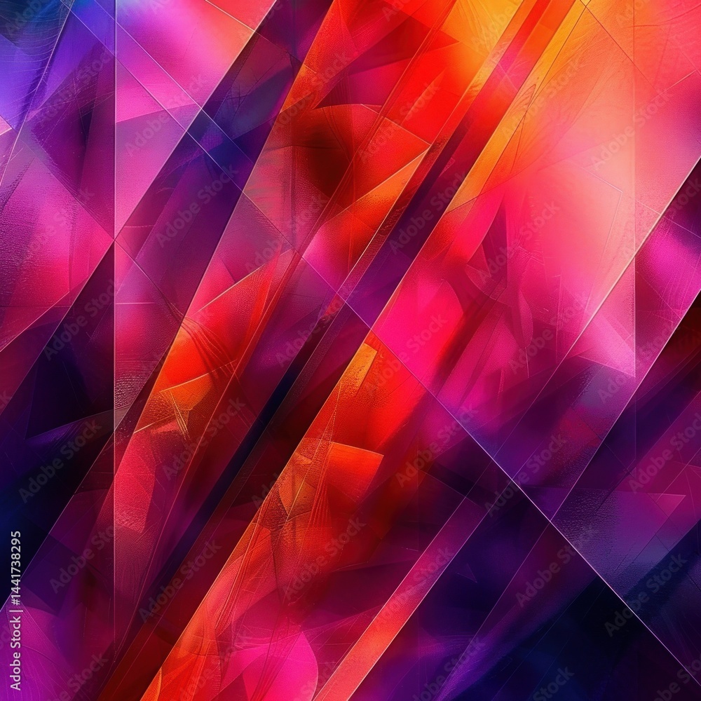 Aufkleber vivid abstract geometric pattern with overlapping translucent shapes in vibrant red, pink, purple, and orange hues creating a dynamic and energetic visual effect