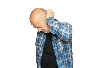 a worried man touching his head