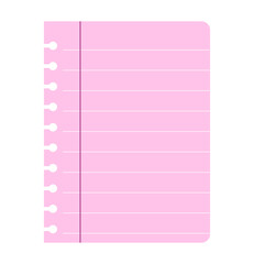 Pink lined paper note sheet school and business clipart illustration