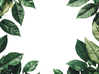 Lush Green Leaves Frame on Transparent Background, PNG