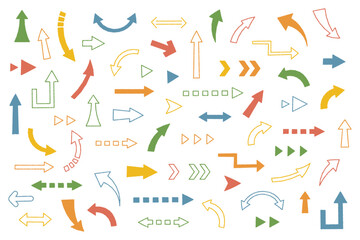 手描きの矢印のセット　アイコン　シンプル　ベクター　イラスト　線　バリエーション　かわいい　フラット