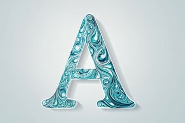 Ornate Letter A Design, Turquoise Swirls Pattern, Creative Font, White Background