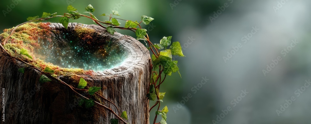 Poster tree stump symbolizing habitat loss due to illegal logging concept. a tranquil scene showcasing natu
