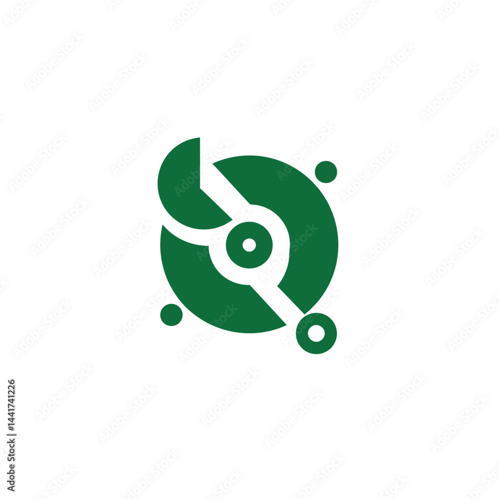 Poster abstract green logo design circular elements interconnected dots isolated on white