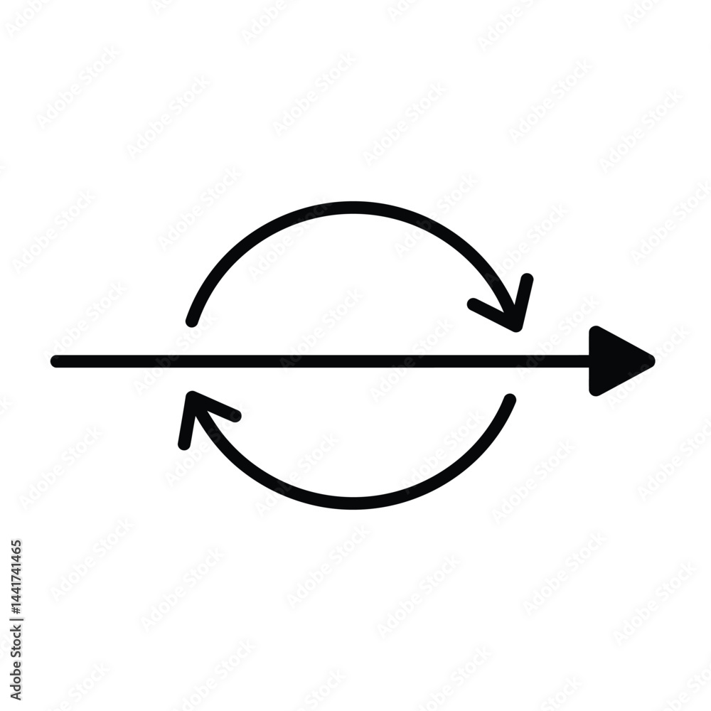 Poster horizontal arrow with circular return line represents process and direction concept