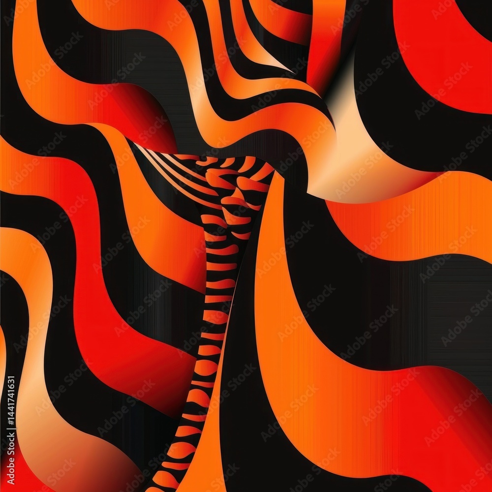 Aufkleber abstract flowing shapes with bold red, orange, and black stripes creating a dynamic and vibrant patt