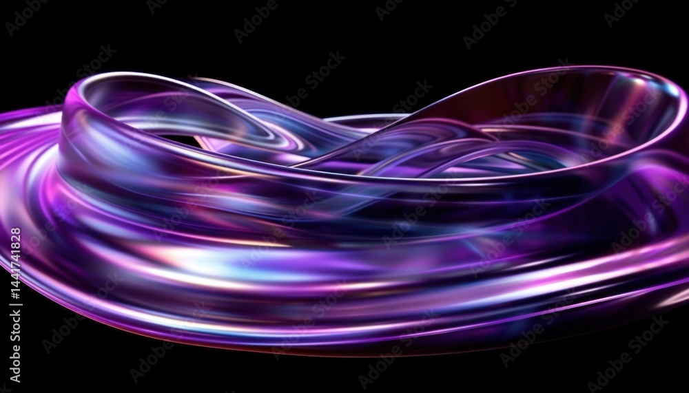 Aufkleber abstract smooth metallic twisted ribbon shape with flowing curves in vibrant purple and blue lightin