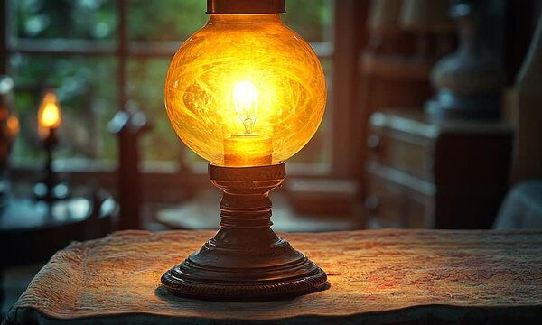 Vintage lamp illuminating a cozy room filled with warm light and soft furnishings