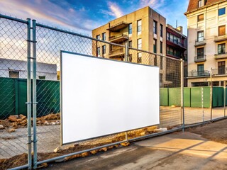Construction Site Advertising Mockup: Blank Rectangle on Temporary Fence