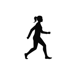 Silhouette of a woman jogging or running exercising outdoors in black and white