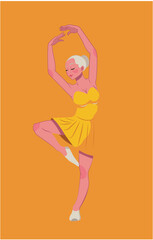 Flat design illustration of a ballet dancer gracefully performing, capturing elegance, movement, and artistic expression in a minimal style that symbolizes poise, rhythm, and classical dance beauty.