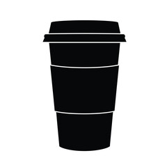Black silhouette of disposable coffee cup with lid and sleeve for hot drinks
