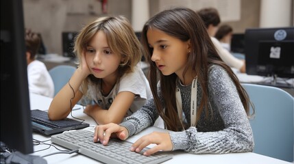 Enthusiastic young learners focused on a computer science educational program