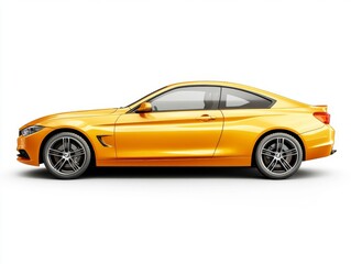 Obraz premium Yellow Luxury Sports Coupe Side Profile on White Background