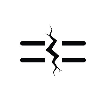 Black and white cracked equals sign symbolizing division or dispute illustration