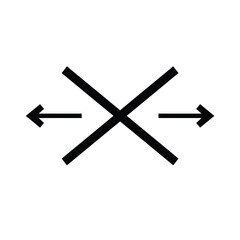 Crossed out symbol with arrows pointing left and right black and white design