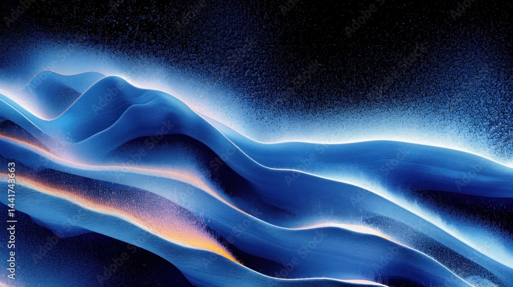 Leinwandbilder abstract flowing blue waves with glowing edges and hints of orange light creating a serene and dynam