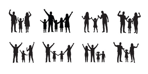 Happy family silhouette set, Family silhouettes, Vector illustration silhouettes of family, Collection of family silhouettes on isolated background