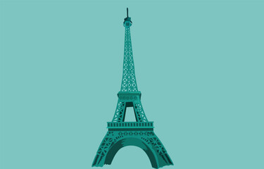 Flat design illustration of the Eiffel Tower, isolated on a clean background, showcasing its iconic structure and representing Parisian culture, travel, and architectural elegance in a minimal style.