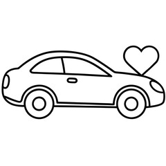 Classic Car with Love Symbol Outline