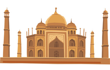 illustration of the Taj Mahal, an iconic Indian landmark, showcasing its stunning architecture and symmetrical beauty, symbolizing love and cultural heritage in a minimalist style