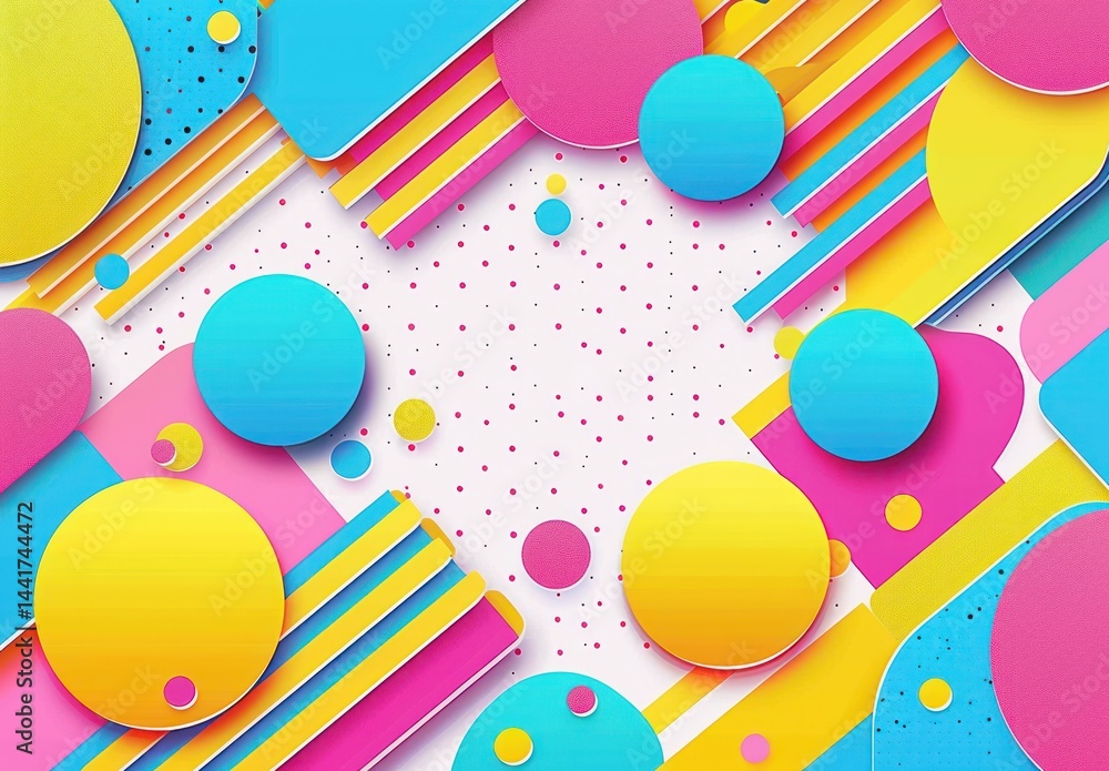 Aufkleber colorful abstract geometric composition with overlapping circles, rounded rectangles, and diagonal s