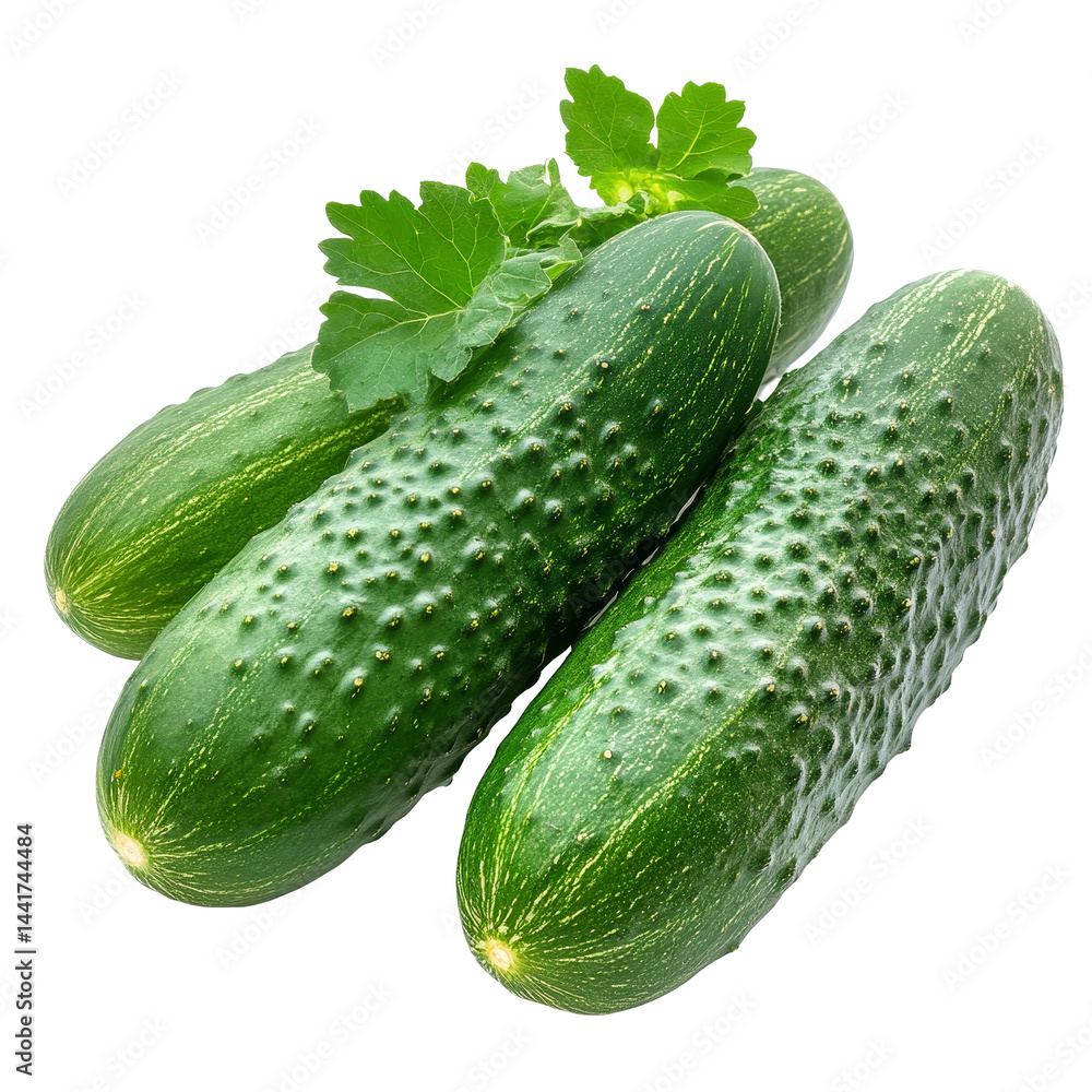 Poster fresh cucumbers on a transparent background showcasing their vibrant green color and unique texture 