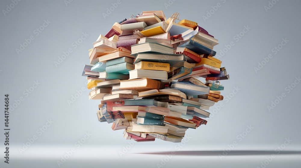 Poster a spherical collection of clustered books in various colors.