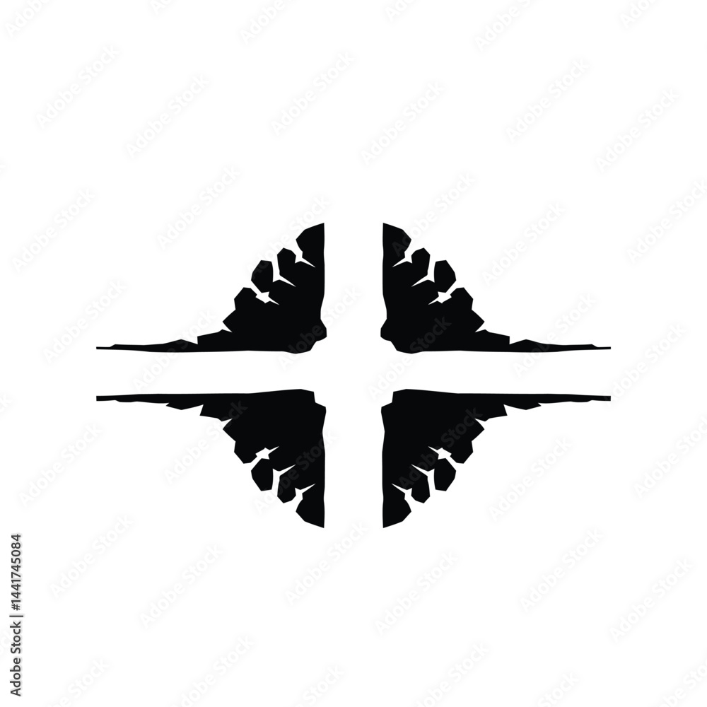 Poster abstract cross design with rock texture elements in black and white style