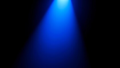Intense blue spotlight pierces absolute black, dramatic narrow beam, mystery, thriller