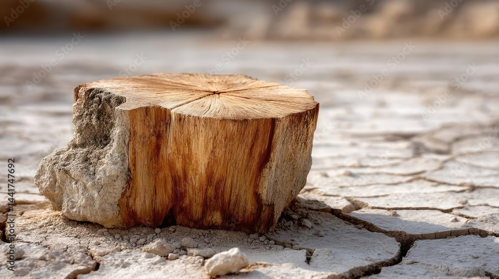 Poster tree stump showing impact of climate change and deforestation concept. a close-up of a tree stump on